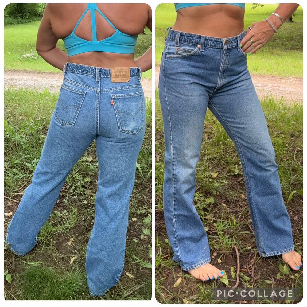 Vintage 90s Levi's 517 Orange Tab Boot Cut Blue Jeans Carolyn Kennedy